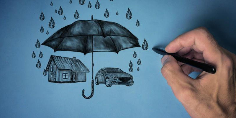 Umbrella Insurance Liability Coverage can protect you when your home our auto insurance won't. Hand drawing an umbrella over a house and car.