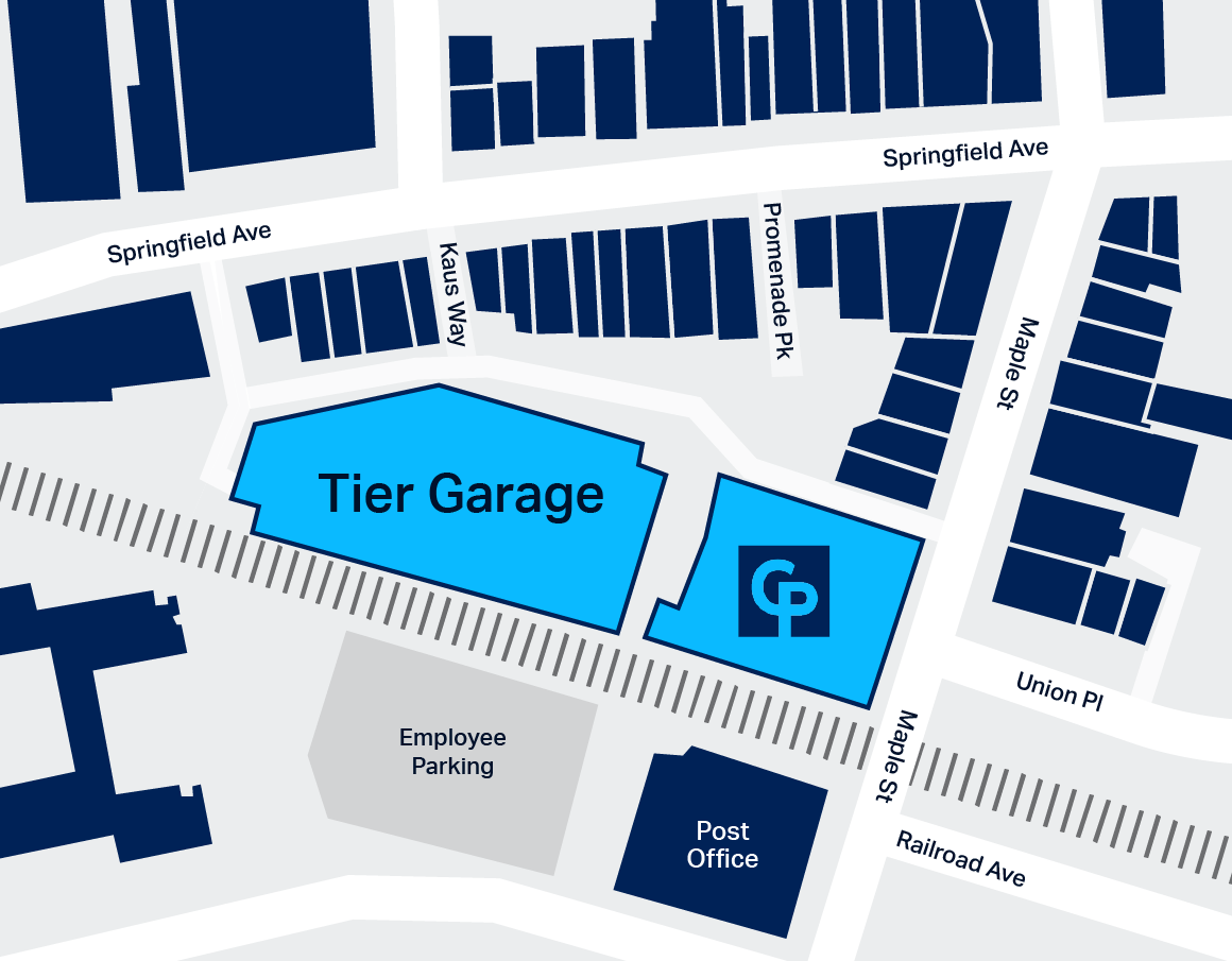 Map of downtown Summit showing Tier Garage vs the Clyde Paul office